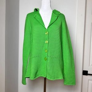 Talbots Mercerized Cotton Bright Green Cardigan Sweater M